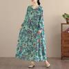 New Spring Summer Women Plus Size Vintage Floral Print Long Dress Loose Oversize Maxi Long Sleeve