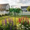 Garden Wind Spinner, Green Tractor Motocycle Fighter Jet Windmill Stake with Rotating Wheels for Patio Yard Garden,Unique Outdoor Sculptures Ornament