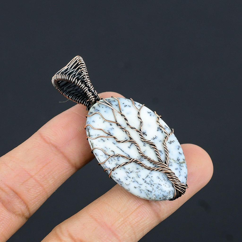 Tree Of Life Dendrite Opal Pendant Gemstone Jewelry, 999 Copper Wire Wrapped Pendant, Handmade Jewelry Birthstone Pendant, Gift For Him