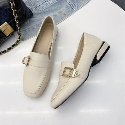 Party Leather Shoes  Low Heel Ladies Pumps Fashion British Loafers Belt Buckly Casual Shoe Square Toe High Heels 2026 New