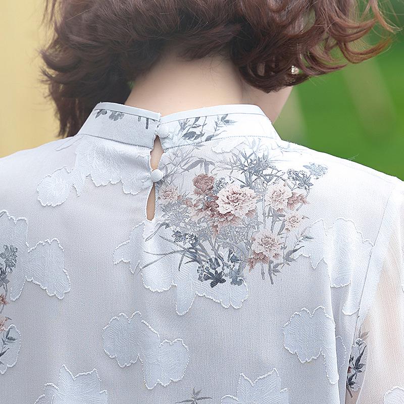 Elegant Chinese-Style Chiffon Blouse for Middle-Aged and Elderly Women - Summer Fashion