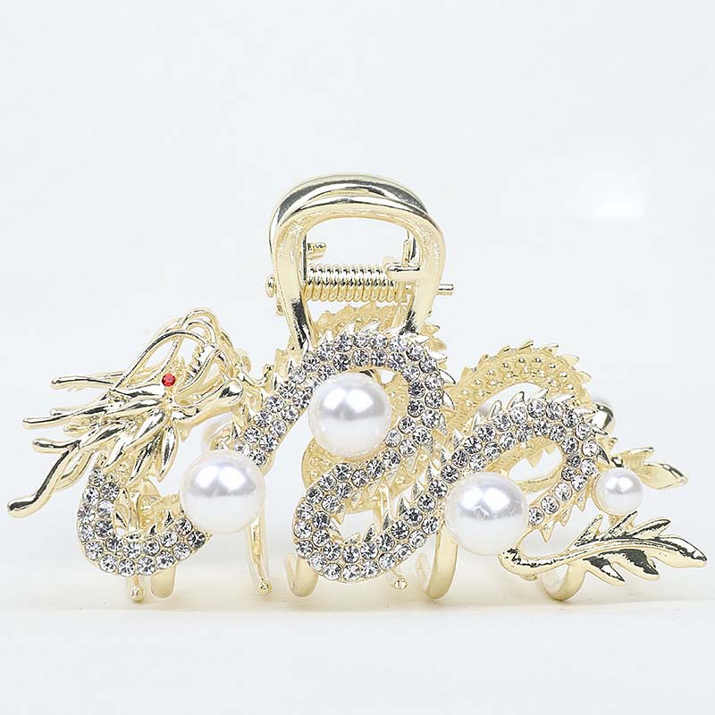 

Blue Dragon Hairpin with Pearl Hair Claw Women Simple Zodiac Hair Claw Alloy Metal Hairpin Shark Clip Fashion Hair Accessories