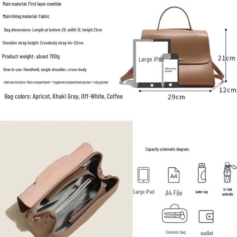 Women's Soft Cowhide Leather Tote Crossbody Bag