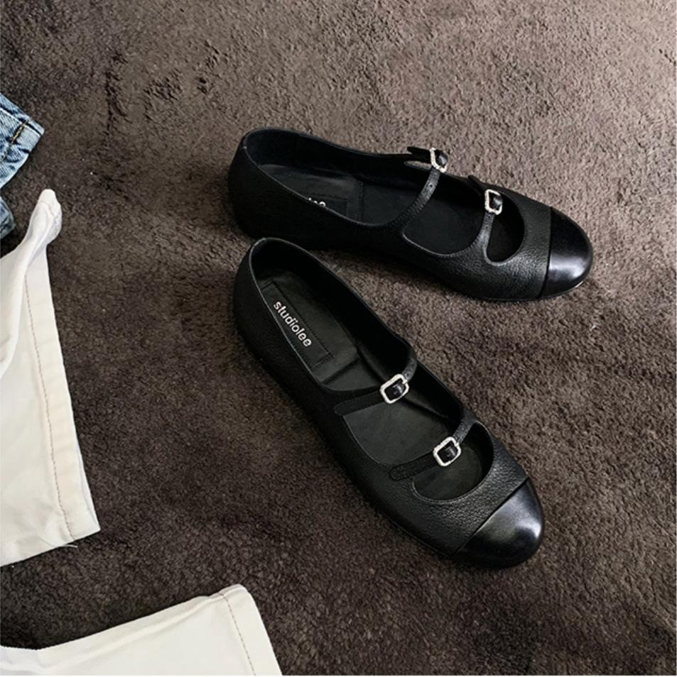 

Модная женская обувь с мелким вырезом, круглым носком, плоская, Мэри Джейн, балетки, туфли с ремешком на двух пуговицах, женские туфли-лодочки на низком каблуке, летние 35 чёрный