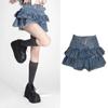 Jeansrock mit doppelter Rüsche und hoher Taille, kurz, blendfrei, dünn, A-Linie, Kuchenrock, Y2K-Mode, süß, sexy, Frühling und Sommer