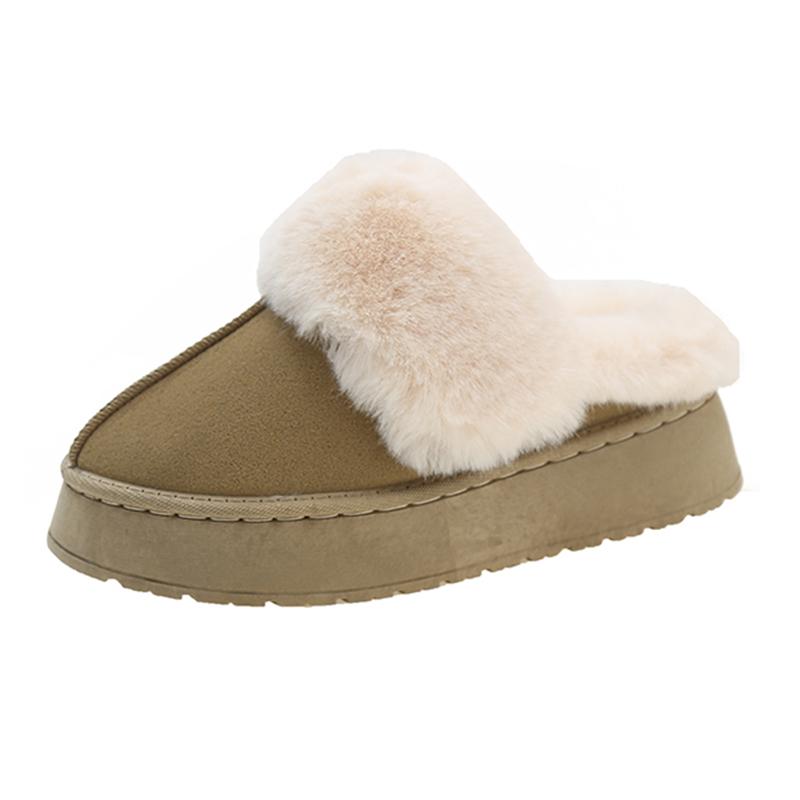 Fashion Women's Thick Sole Plush Warm Slippers Non Slip Faux Fur Winter Shoes for Women 2025 Comfort Fluffy Platform Slippers Plus Size
