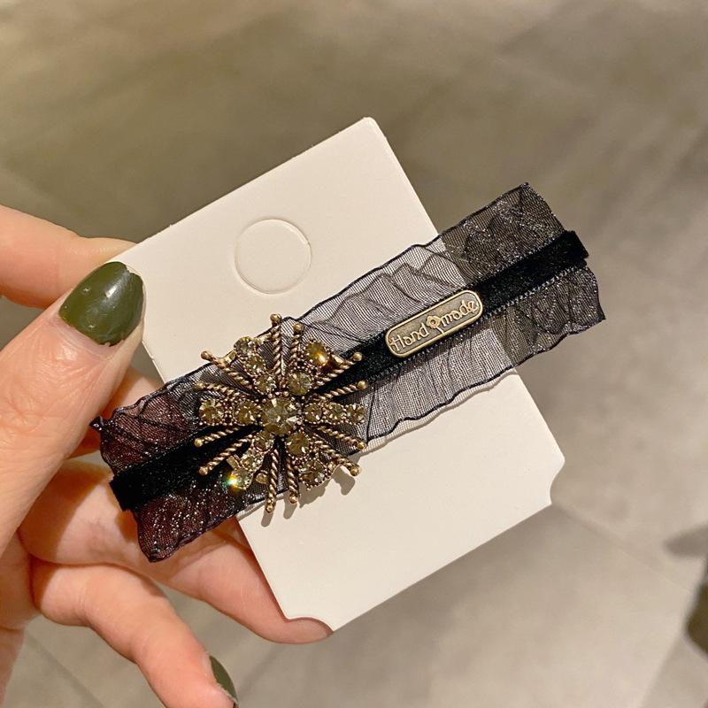 Retro Koronkowe Spinki do Włosów Zestaw dla Kobiet Ręcznie Robione Moda Koreańska Najnowsze Czarne Jedwabne Akrylowe Kwiatowe Klipsy do Włosów Nakrycie Głowy