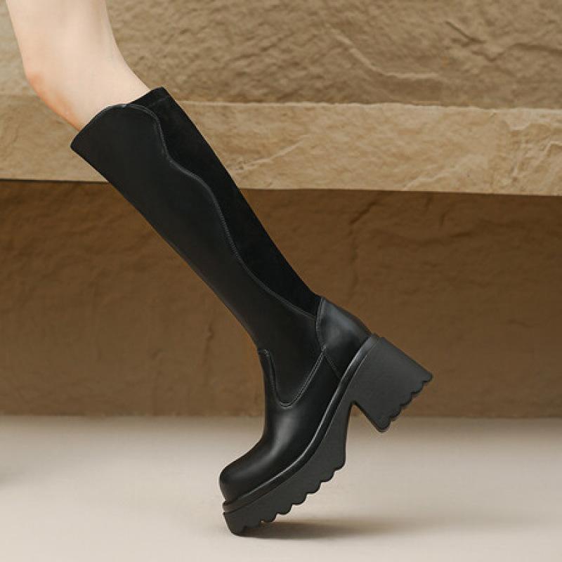 Autumn and winter women's Martin boots solid color round head thick sole non-slip side zipper leather boots Korean version of the new comfortable h