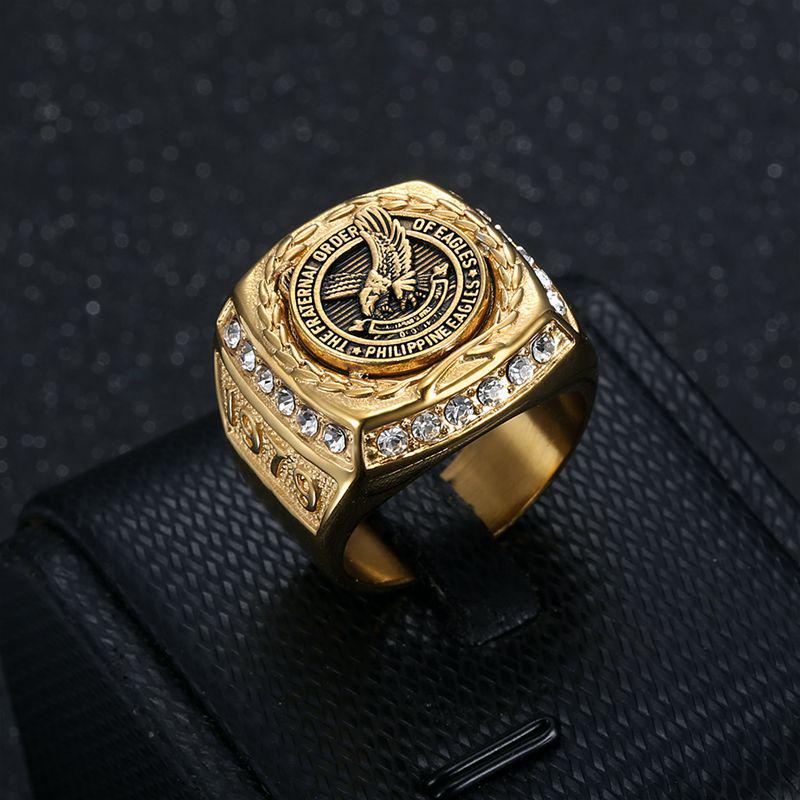 Philippine Eagle Gold-plated Stainless Steel Men's Ring with Diamonds
