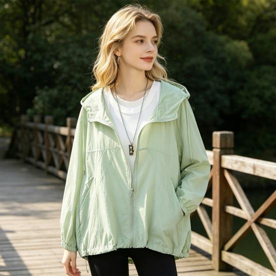 Damen Sonnenschutzjacke durchgehend Reißverschluss Langarm Sonnenhemd Leicht Schnelltrocknend Sportliches Trainings-Kapuzenpulloverjacke
