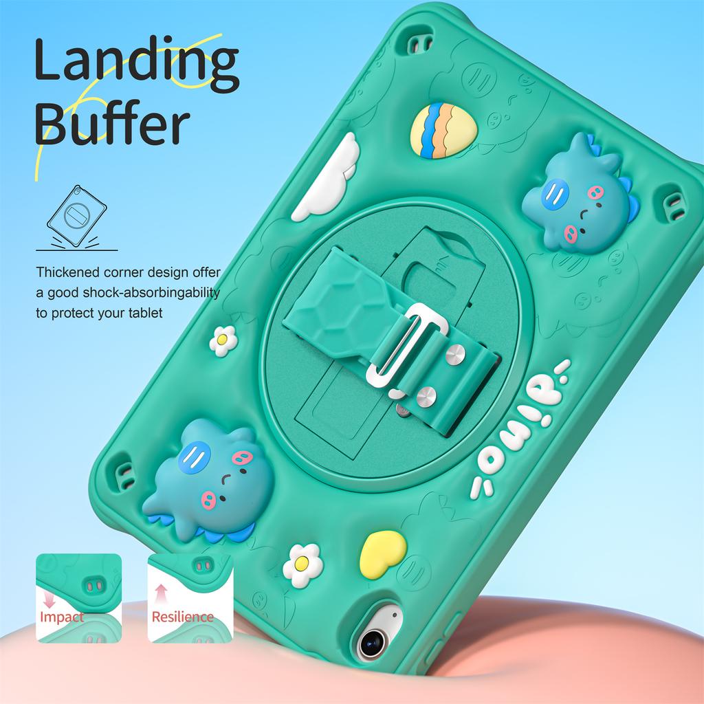 For iPad (2025)/10.9 (2022) Case Cartoon Dinosaur Hand Strap Kickstand PC+Silicone+TPU Cover