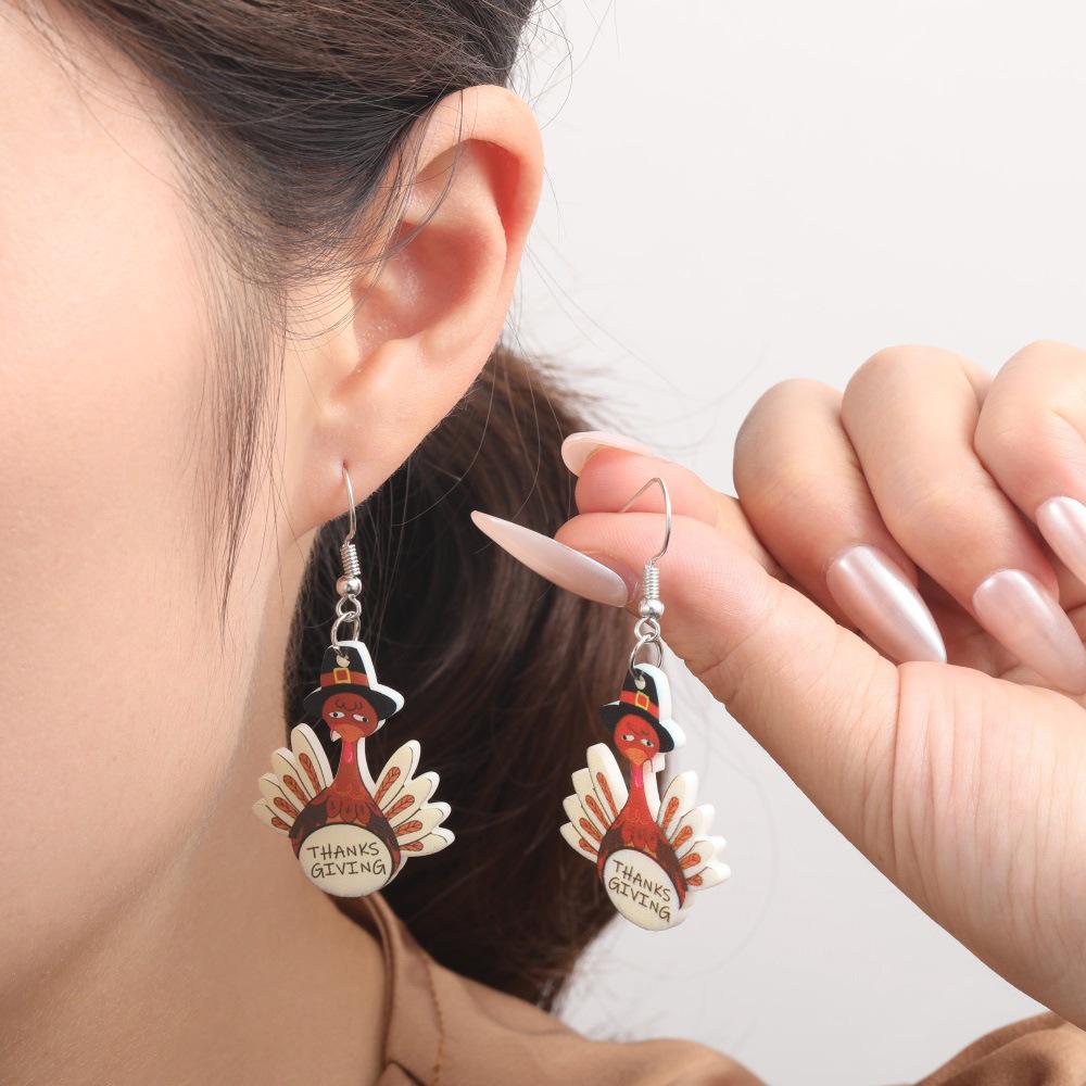 Semi-Managed Acrylic Earrings, Personalized Thanksgiving Turkey Pumpkin Maple Leaf Cake Earrings 1 Pair
