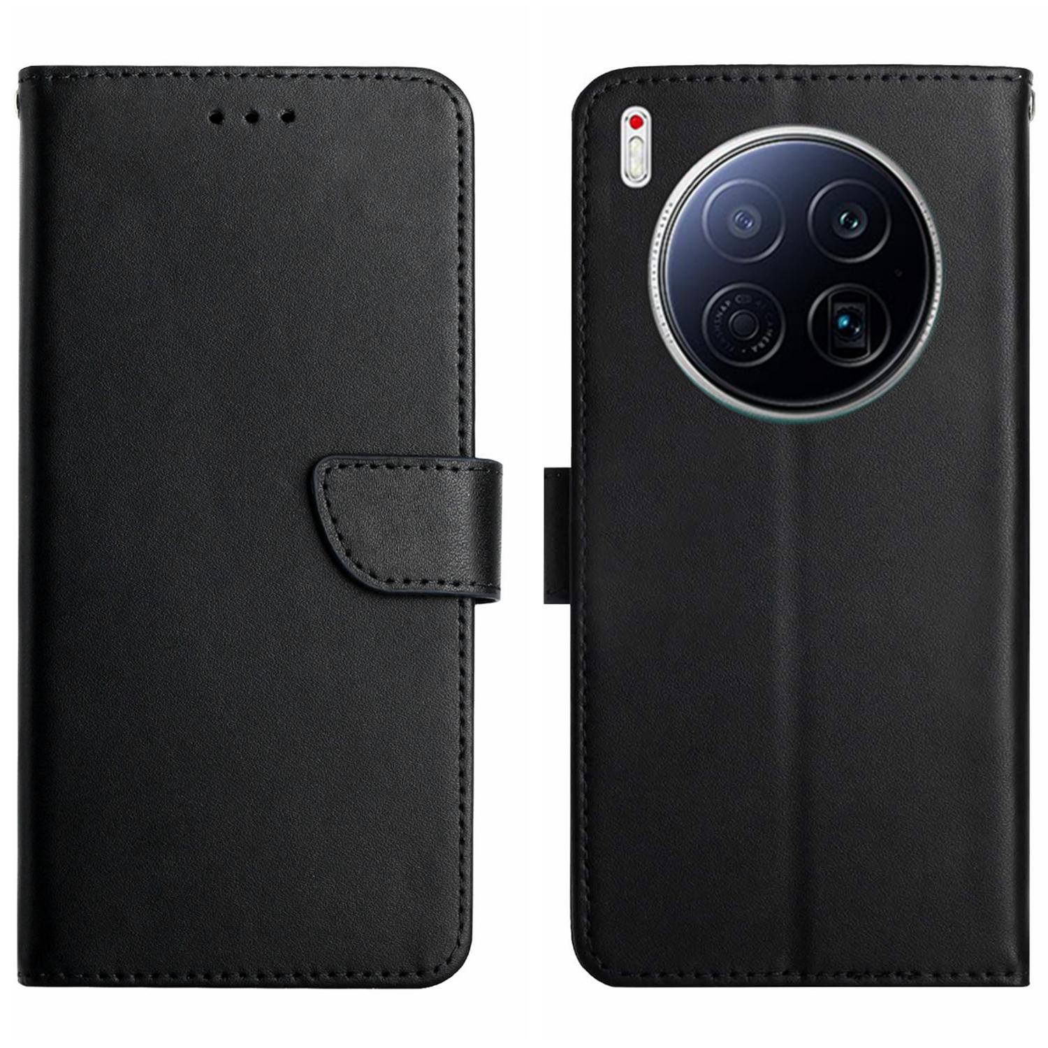 

For TECNO Camon 40 Premier 5G Case Genuine Cow Leather Phone Cover Nappa Texture Black