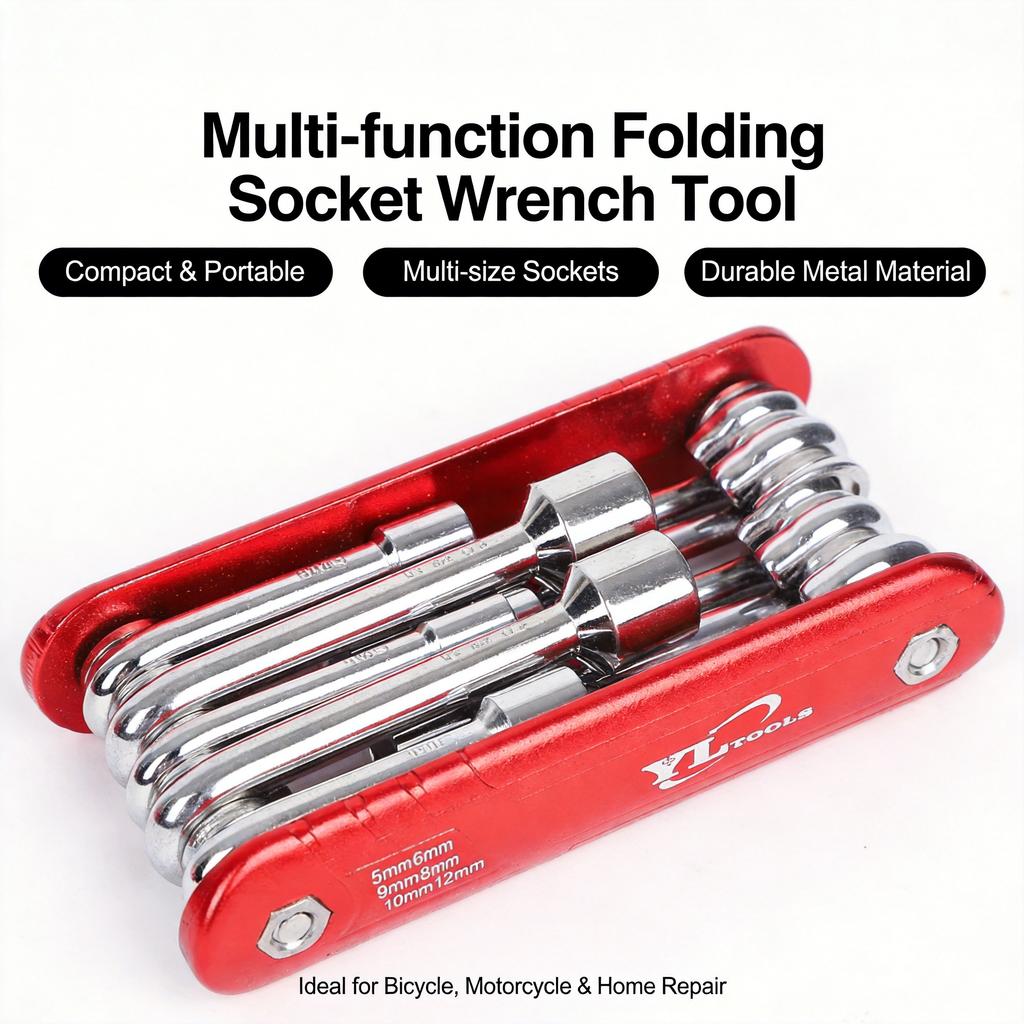 6 in 1 Multi-Functional Folding Socket Wrench, Portable Spanner Tool Set for Household Repair, DIY Hand Tool