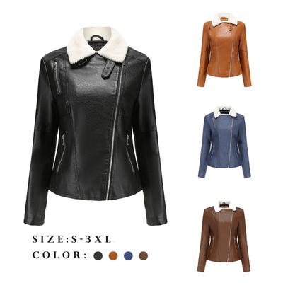 Otoño e invierno nuevo abrigo de cuero integrado de piel para mujer, chaqueta cálida de manga larga de terciopelo, talla casual europea y americana