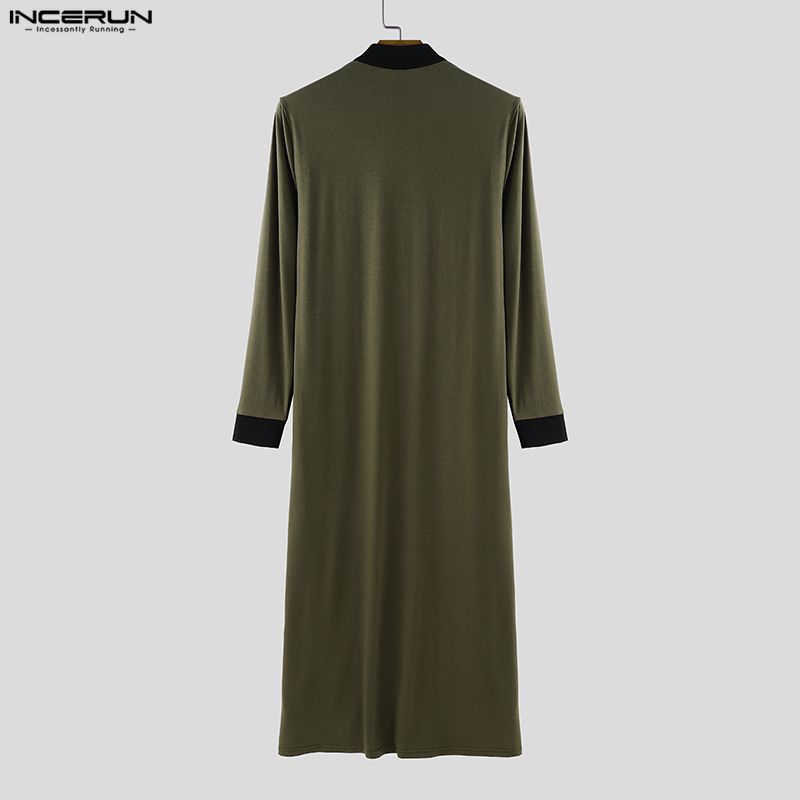 INCERUN Men Stitching Stand Neck Long Sleeve Zip-up High Splits Long Cardigan Coats