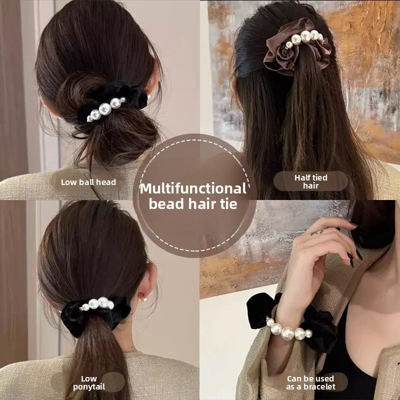 Velvet Bead Big Intestine Hair Band, High-end Style Braid for Long Hair, Elegant Hair Tie