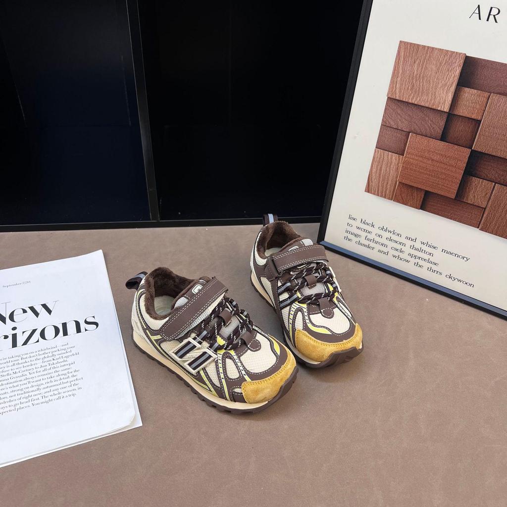 Chaussures de sport en cuir unisexes Hiver 2025 - Doublure en velours, Mode et polyvalentes pour enfants