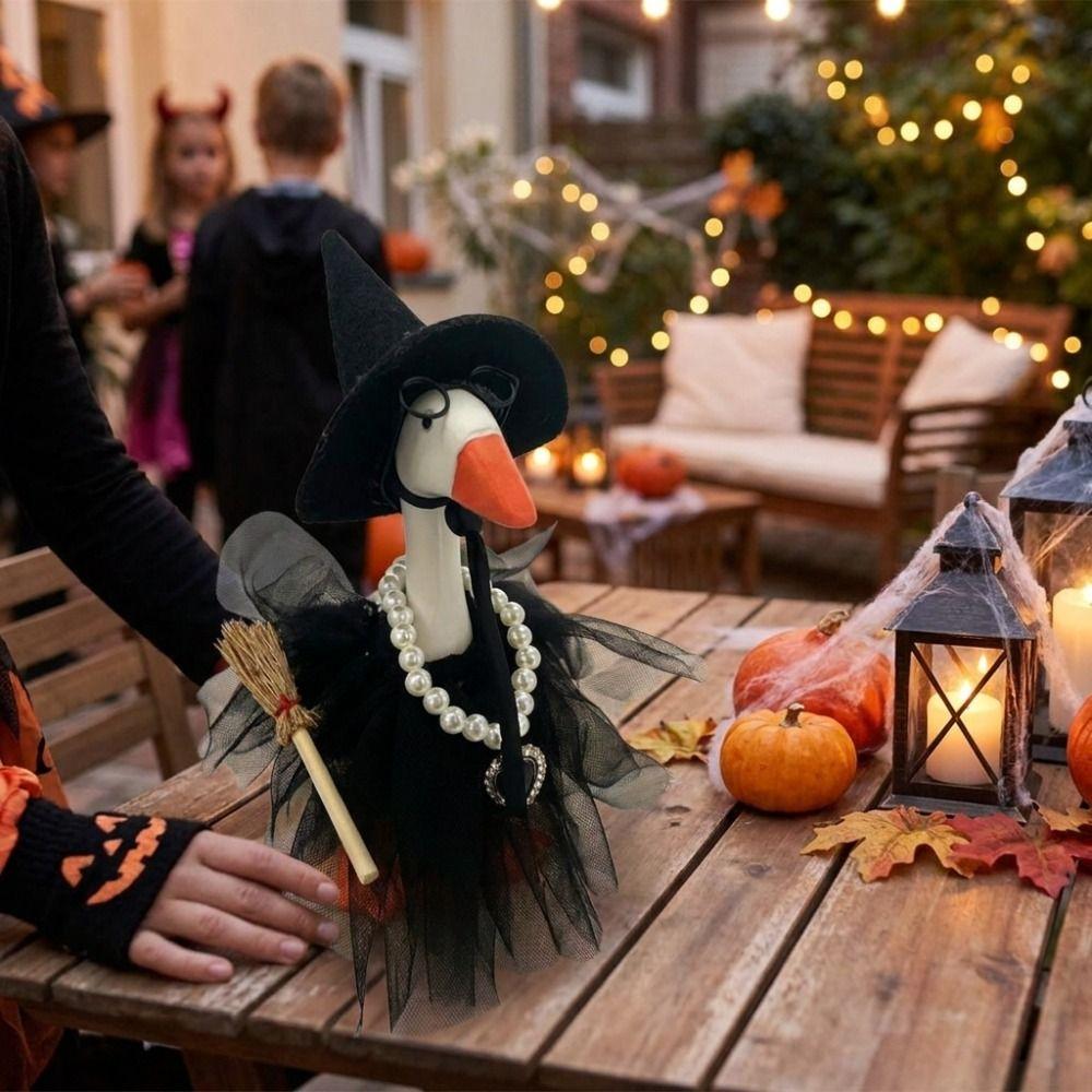 Pearl Necklace Broom Halloween Witch Goose Outfit Porch Goose Witch Scene Prop  Halloween Party
