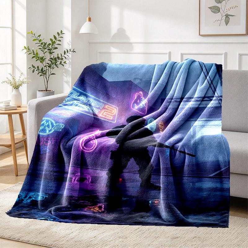 Counter Strike Pattern Blanket for Home Decoration, Bed, Sofa, Car Travel, Camping, Suitable for All Seasons, Birthday Christmas Gift