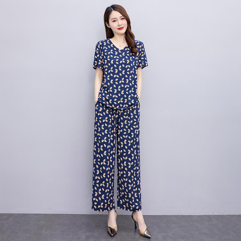 Women Pant Sets  Casual Summer 2 Piece Sets Women Elegant Loose Wide Leg Pants and Short Sleeve Blouse