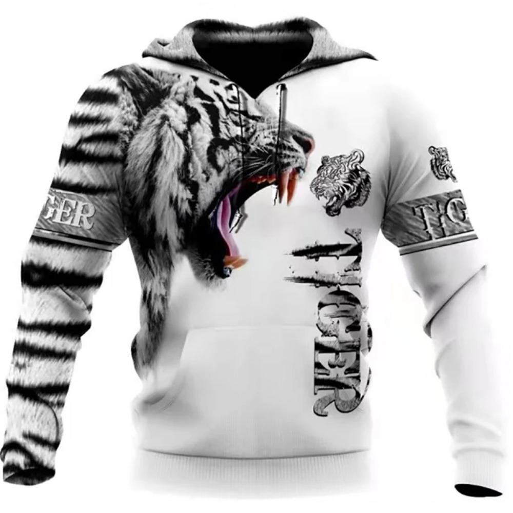 Funny 3D Animal Print Hoodie For Men Fashion Tiger Wolf Pattern Oversized Sweatshirts Autumn and Winter Casual Clothing Pullover