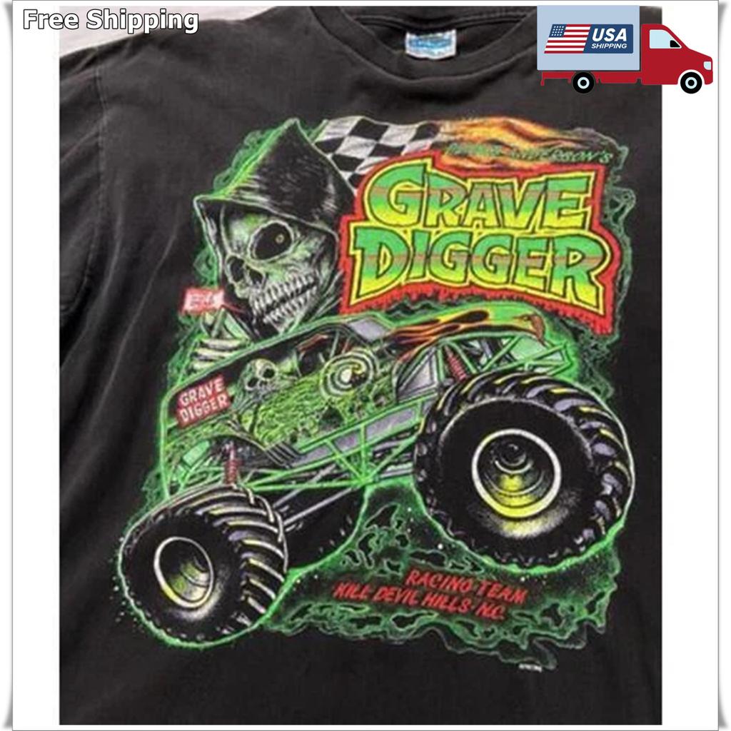 SALE Retro Grave Digger T-Shirt Size XL Monster Truck 90s Basic Black Unisex