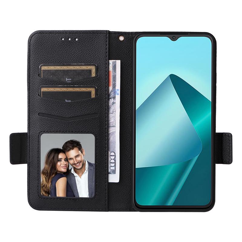 Wiko T20 Lychee Pattern Leather Case with Card Slot & Lanyard