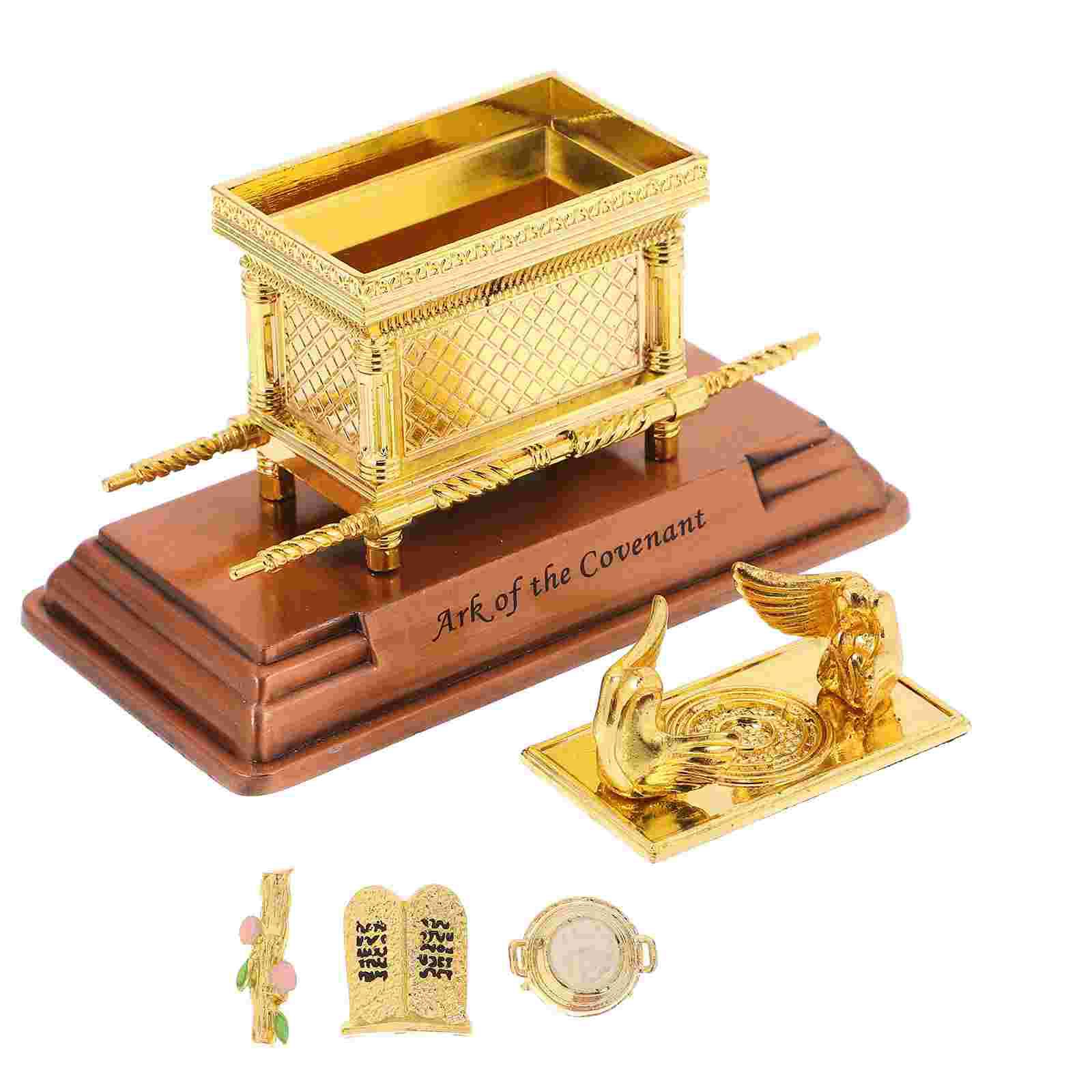 

1 set Covenant Ark Statue Trinket Box Religious Figurine Sculpture Faith Based ornament Biblical Artifact Miniature Home decor 11.20X7.30X5.80CM золотистый