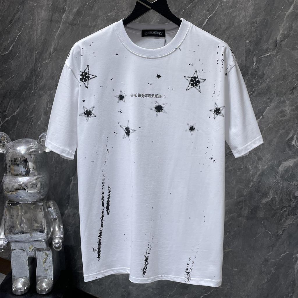GZ-8951 CHROME HEARTS 2025 Vară Nou Bumbac de Înaltă Calitate Gât Rotund Larg Mărime Mare Tricou de Cuplu pentru Bărbați și Femei
