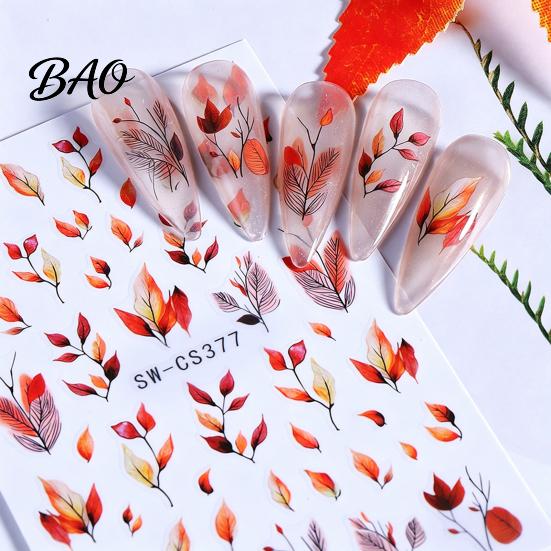 Maple Leaf Nail Stickers Autumn Art Stickers, Waterproof Fall Leaves Pattern Manicure Decals, Self-Adhesive for Women and Girls Theme Accessories