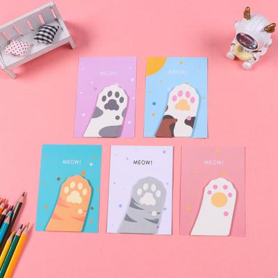 5 Pieces Adhesive Cat Paw Meow Sticky Notes Notepad Memo Pad Stationery Sticker