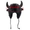Bison Hat Plush Earflap Hat with Horns Fluffy Ear Headwear for Party Cosplay Props Furry Plush Snow Trapper Hat Winter Warm