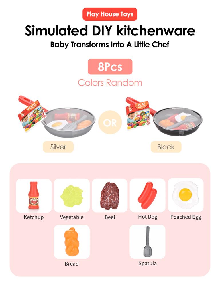 8pcs Children Kitchen Food Playthings Simulation Cookware Activity Collection Pretend Enjoy Pot Steak Vegetable Bread Hot Dog Omelette Children
