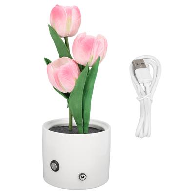 Flower Lamp LED Artificial Warm Light Touch Control Stepless Dimming 3 Heads Flower Night Light