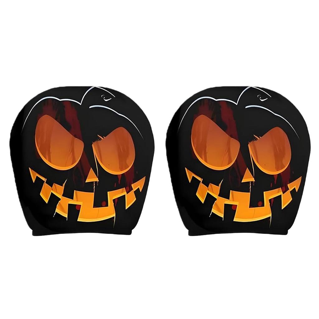 2 Stück Halloween Auto Kopfstützenbezug Dehnbar Waschbar Gruseliges Gesicht Kopfstützenbezug Atmungsaktiv für Fahrzeuginnenraum Zubehör