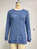 Women's Round Neck Long Sleeve Knit Top Loose Fit Commuter Style Brushed Ribbed Split Hem Casual Pullover Tunic Top