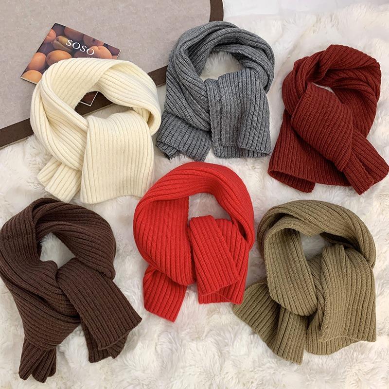 Small scarf women's winter new warm solid color student couple versatile wool knitted scarf small shawl