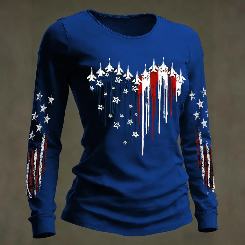 Damski codzienny top z długim rękawem z nadrukiem z okrągłym dekoltem