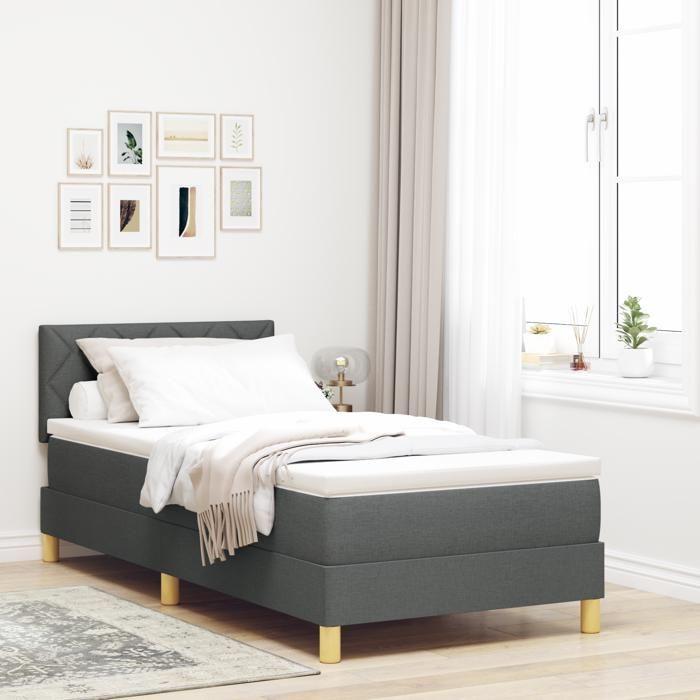 VidaXL Lit à ressort avec matelas &amp; LED Gris foncé 90x200 cm Tissu 3342486