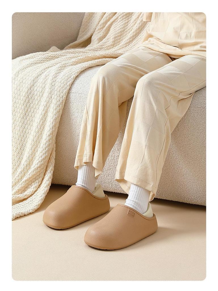 Unisex Waterproof Non-Slip Plush Indoor Cotton Slippers - Warm Full Coverage for Autumn/Winter.