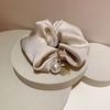 1pcs Vintage Satin Silk Solid Scrunchies for Hair Girls With Gold Heart Pearls for Women Hair Accessories Hairties