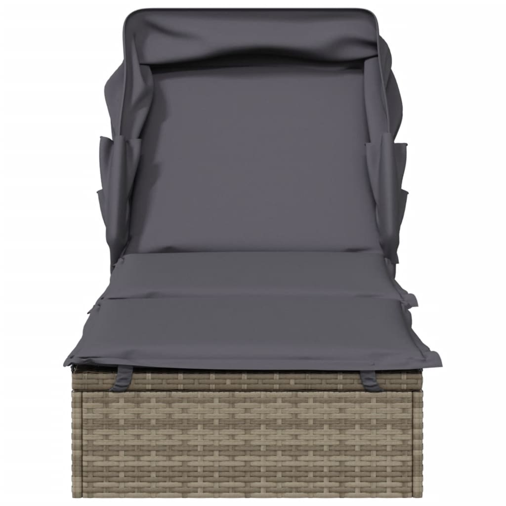 VidaXL Sonnenliege mit Faltdach Grau 213x63x97 cm Poly Rattan