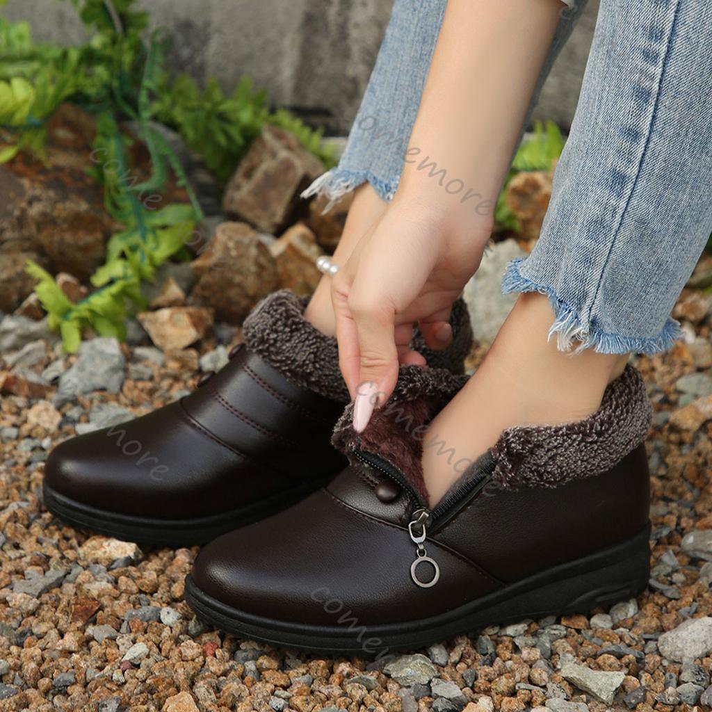 Comemore Retro Solid Short Plush Snow Boots Women 2025 Winter Comfort Wedge Heel Mom's Shoes Vintage Fur Warm Soft Sole Botas