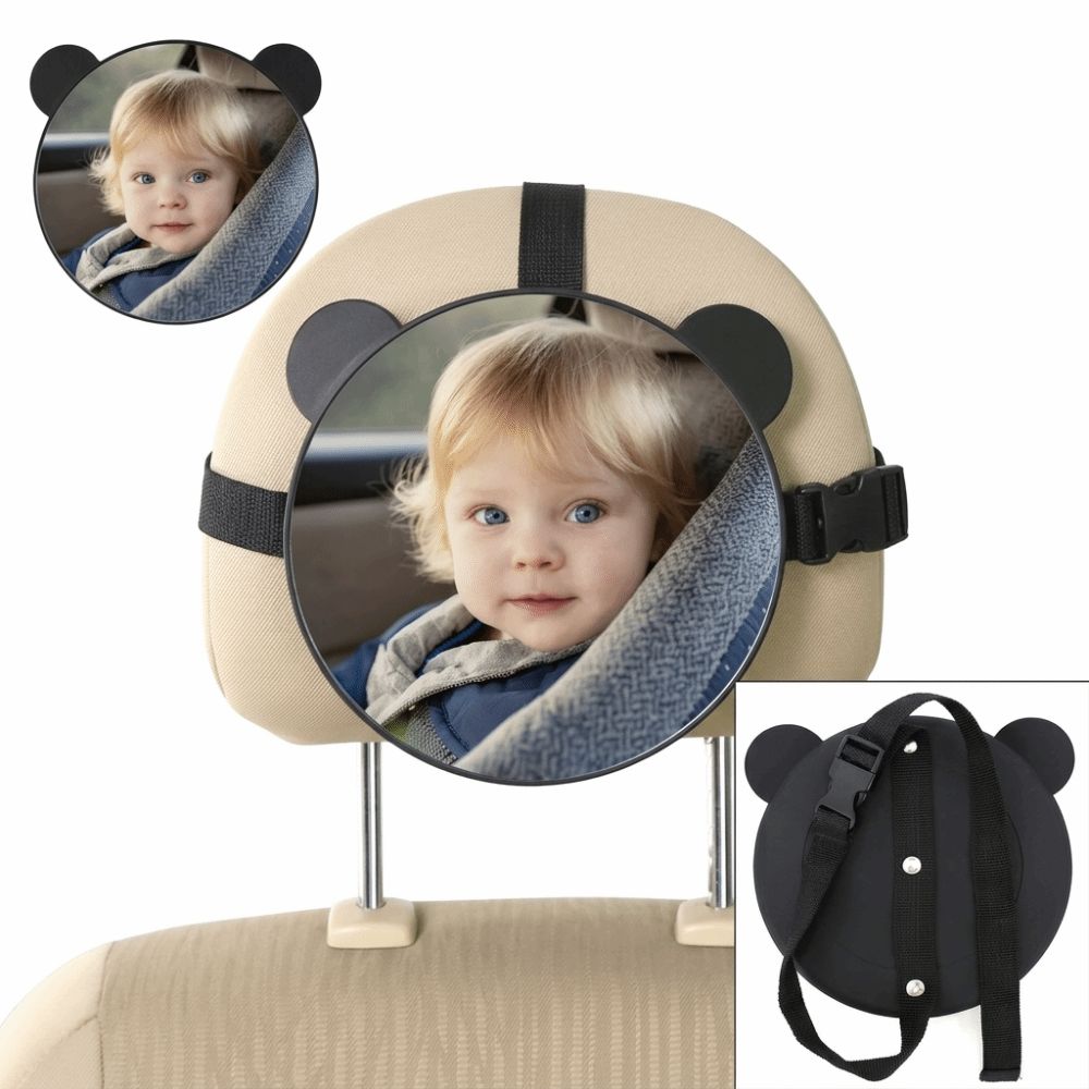 Bear Ear Baby Car Mirror Round Mirror Face Rearview Mirror for Infant Family Car Trips