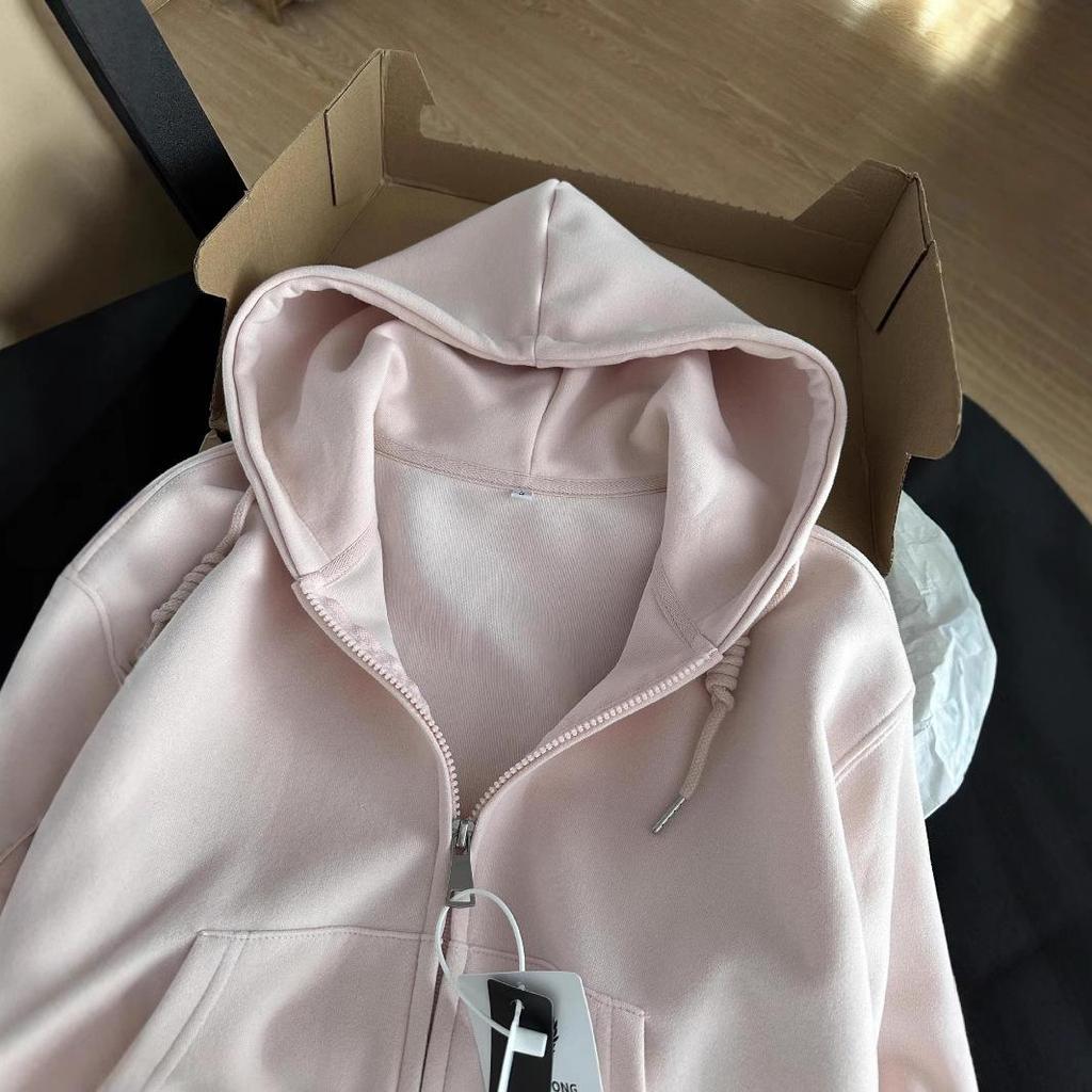 Dámská růžová mikina s kapucí - Jaro/Podzim 2024 Ležérní volný střih Krátká bunda