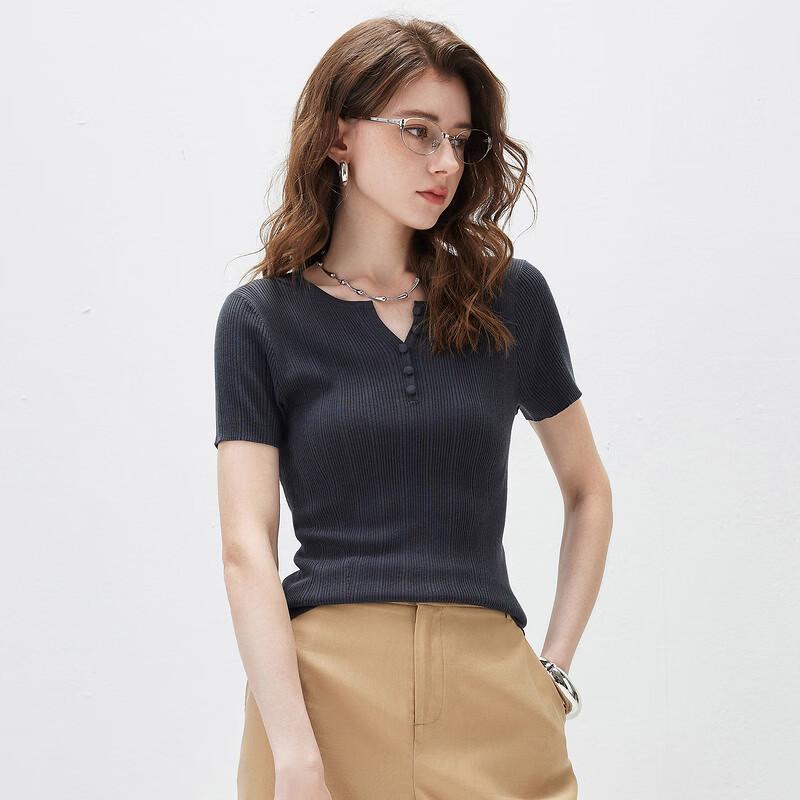 Kemeng Boka Women's Short Sleeve Knitted V-Neck T-Shirt