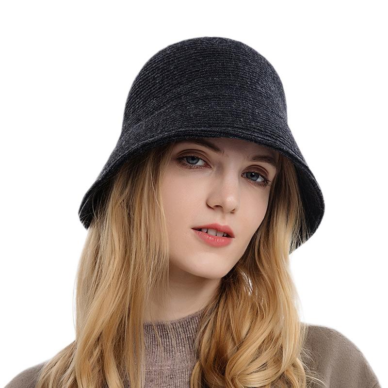 Herbst- und Winterstrick-Bucket-Hut einfarbig schlichter Damen-Topfhut neuer Außenhandel europäischer und amerikanischer Stil Hut