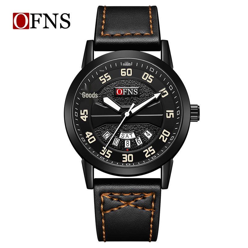 Men s OFNS Dual Calendar Quartz Wristwatch - 30m Waterproof, Simple Design, Ideal for Teens and Students