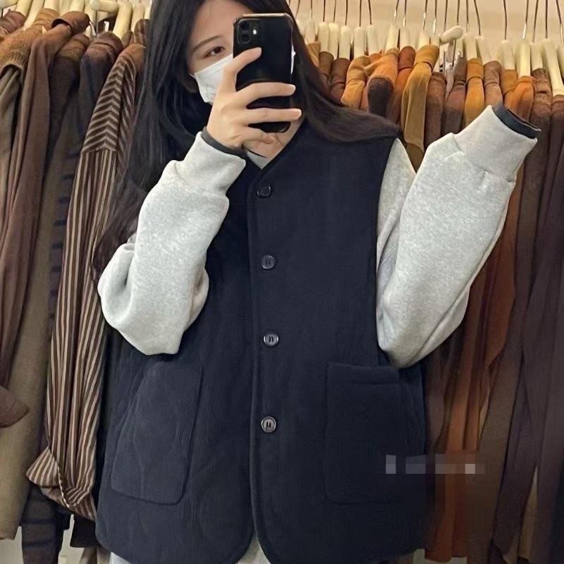 Retro Corduroy Vest Jacket Autumn and Winter Loose Warm Plus Velvet Thickened Vest